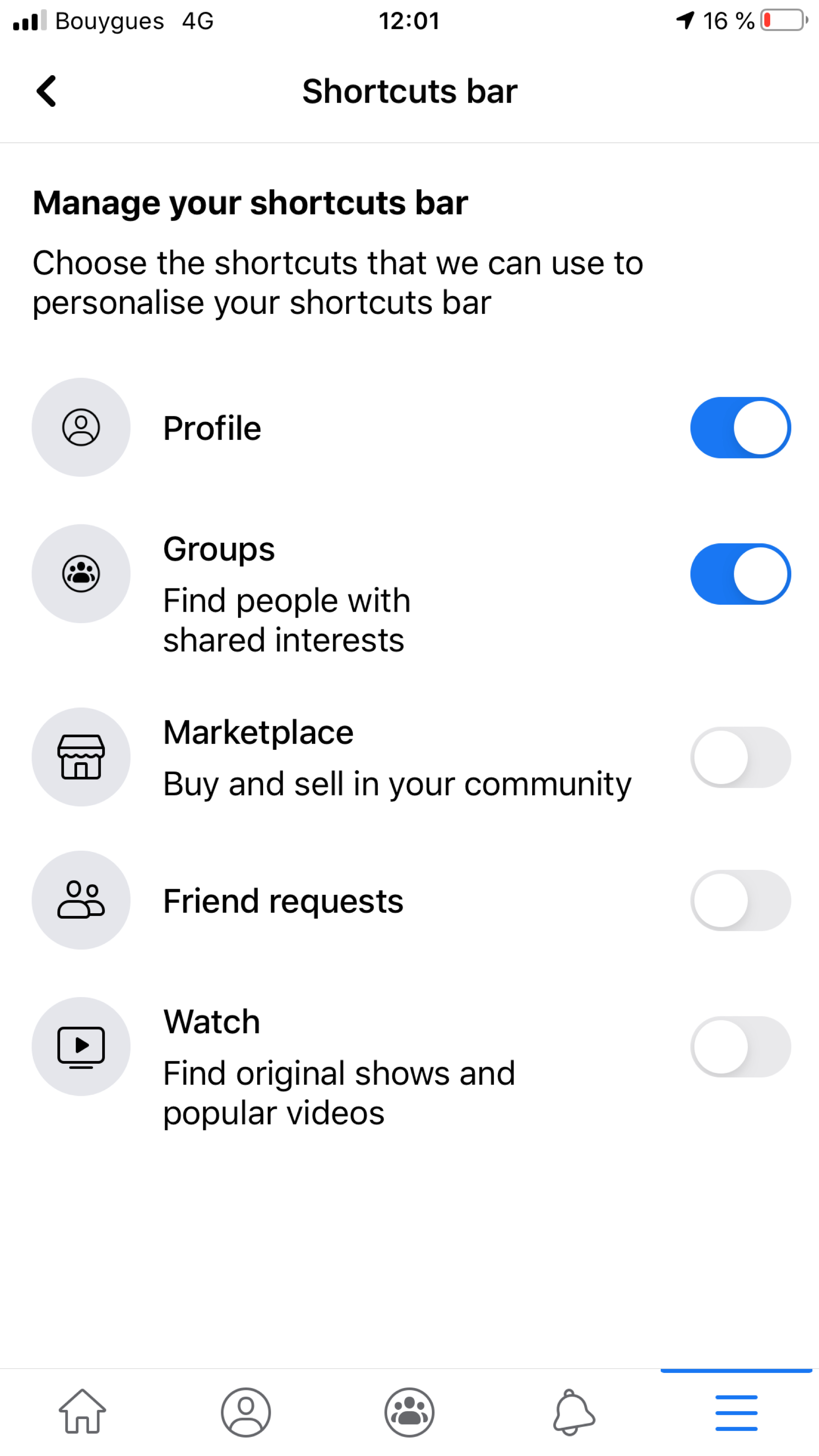 Shortcuts bar